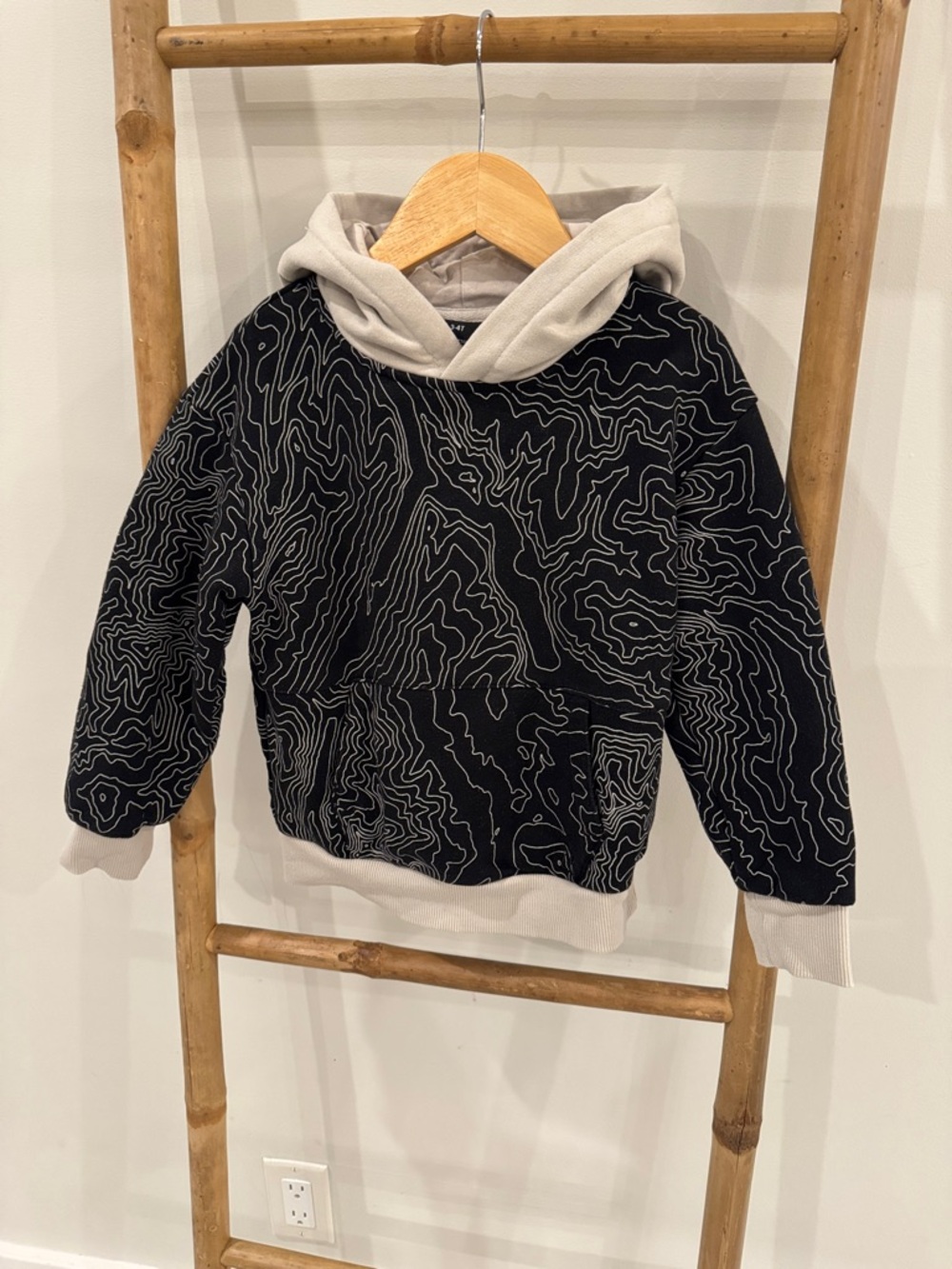 Little Bipsy Black Topographic Hoodie with Cream Hood